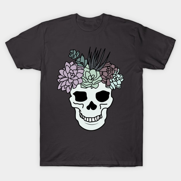 Pretty Aesthetic Skull Succulent Plant Head T-Shirt by charlescheshire